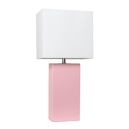 Elegant Designs Modern Leather Table Lamp with White Fabric Shade, Pink LT1025-PNK